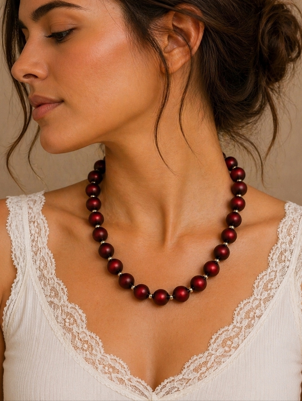 HANDMADE Oxblood Glass Beaded Chunky Statement Holiday Necklace